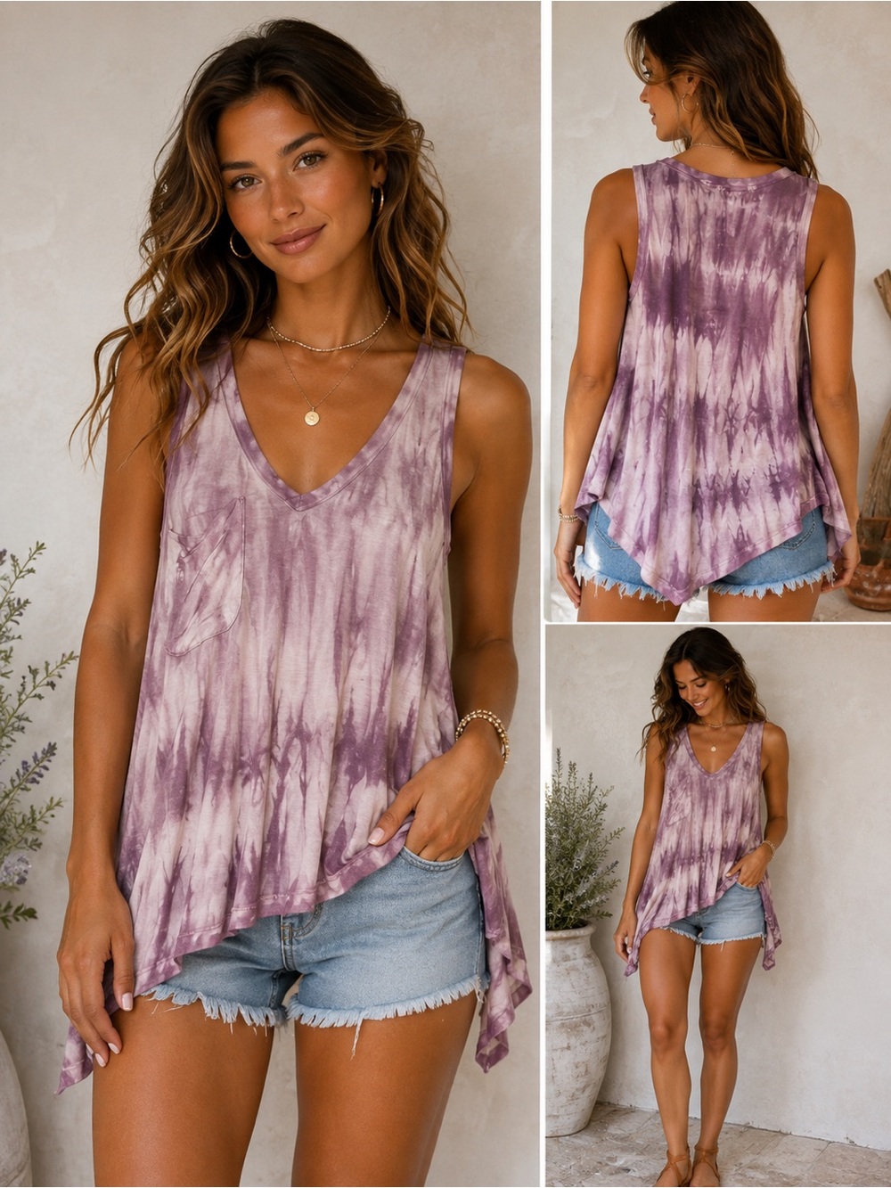 Z Supply Purple Lavender Tie-Dye V-Neck Tank